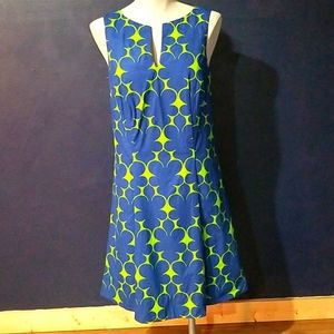 Lesley Evers Retro Mod green & blue dress. M